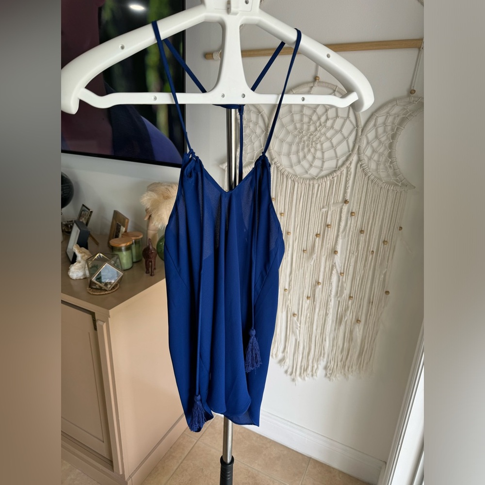 Navy blue sheer dress tank top